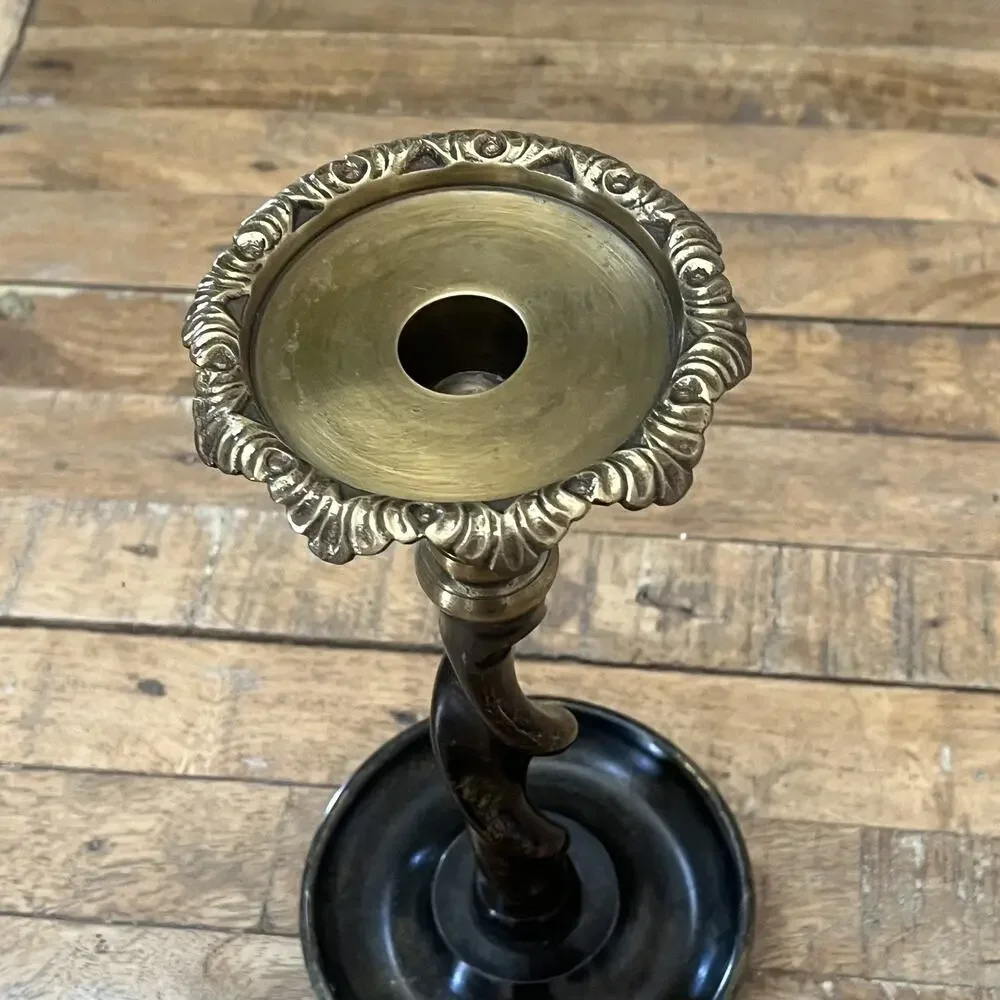 Vintage Maitland Smith Bronze Brass Barley Twist Candlestick Holder 11